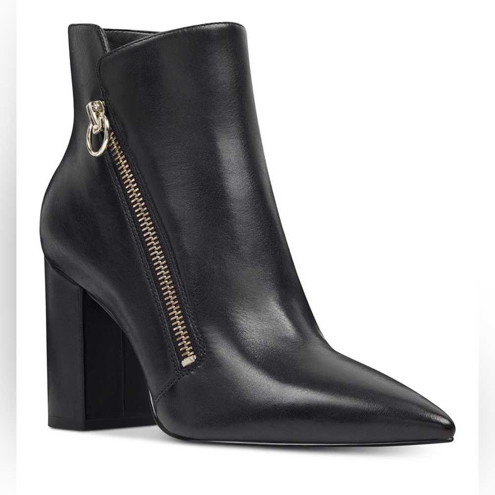 Nine West Black Ankle Boots with Gold Zipper - Picture 2 of 14